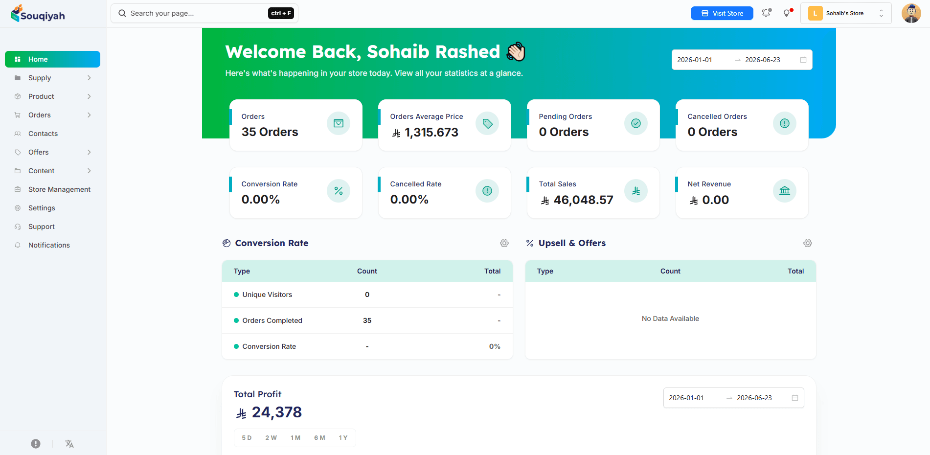 Souqiyah Multi-Tenant E-Commerce SaaS Platform Merchant Dashboard